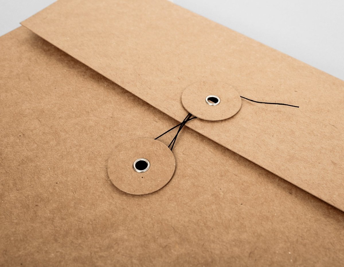 Sammelmappe A4 „Envelope“ in Natur aus Recyclingkarton mit Kordelverschluss und Knopf