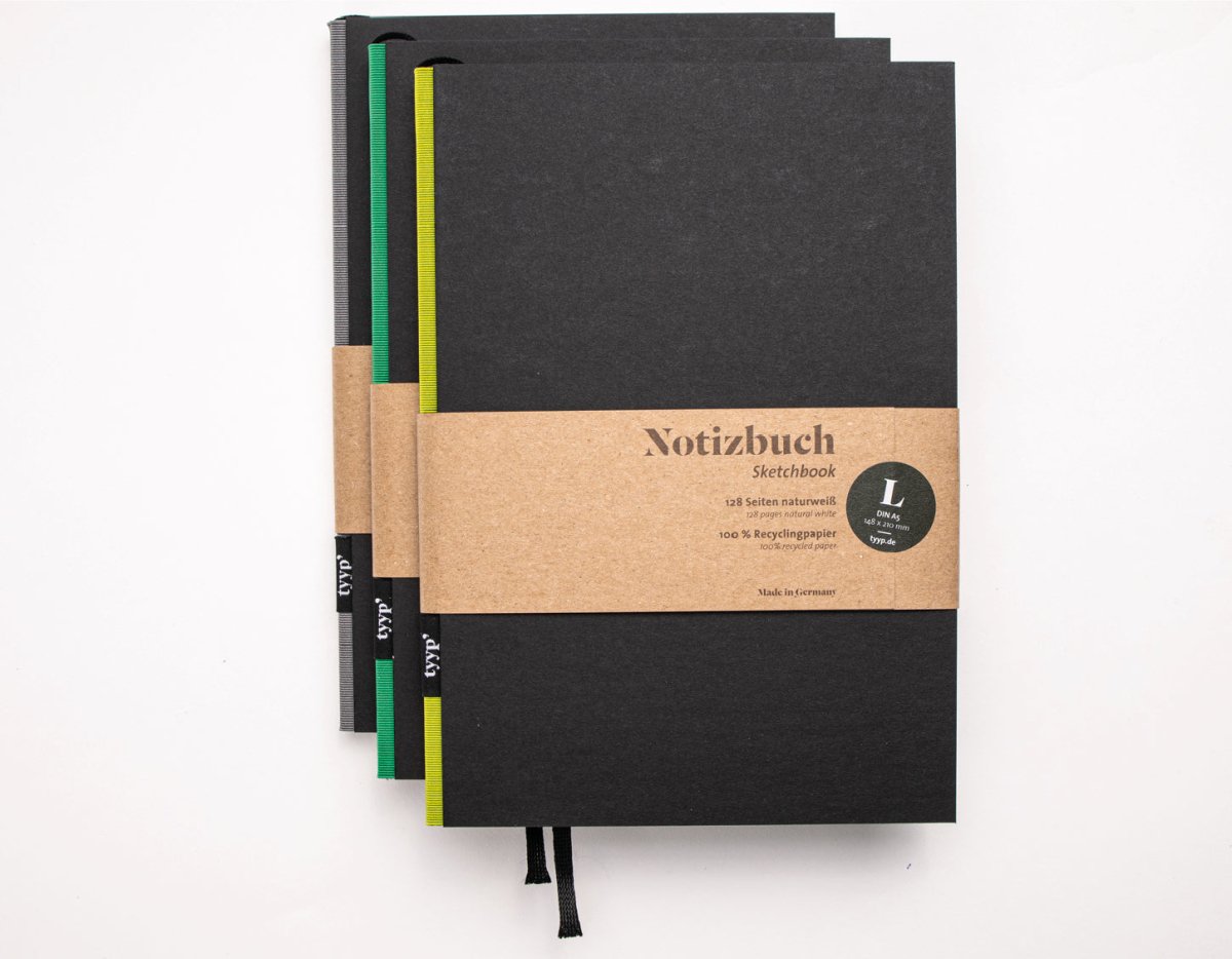 A5 BerlinBook Notizbuch Stapel, verschiedene Bundfarben, blanko und perforiert