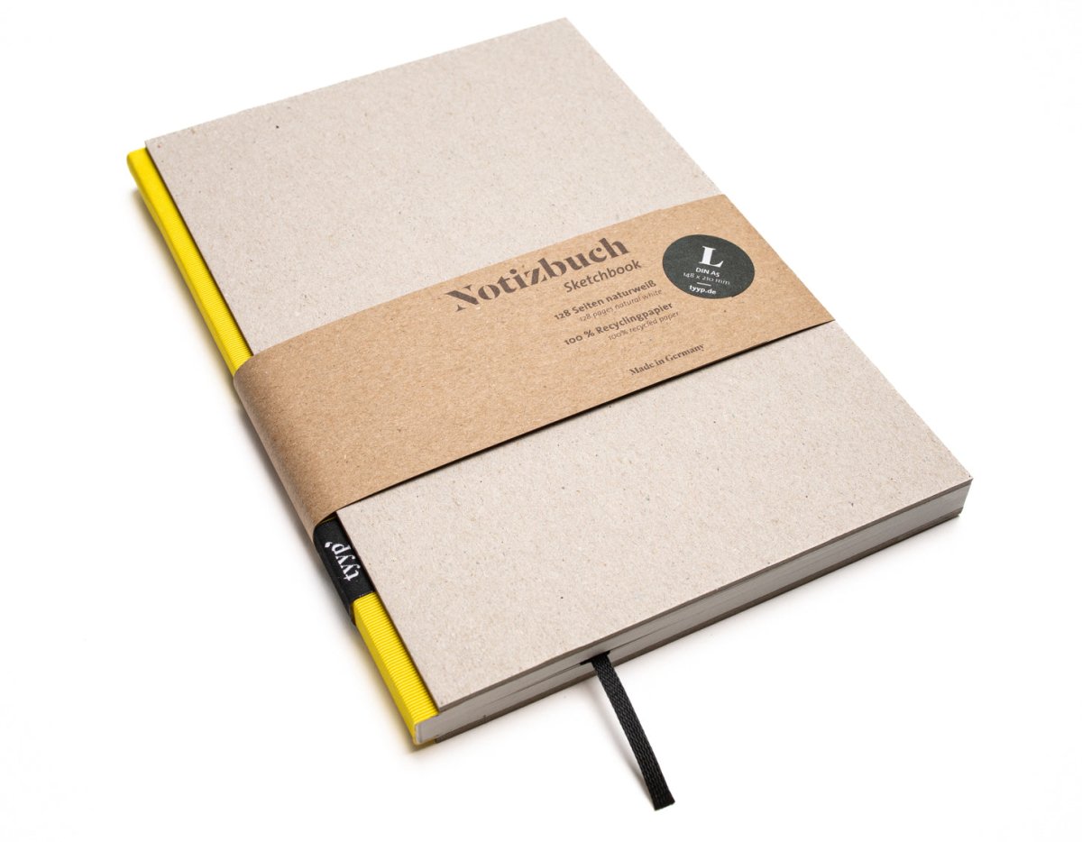 Notizbuch A5 „BerlinBook“ blanko, perforiert, Einband Recyclingkarton Grau | Bundfarbe: Blau Ocean