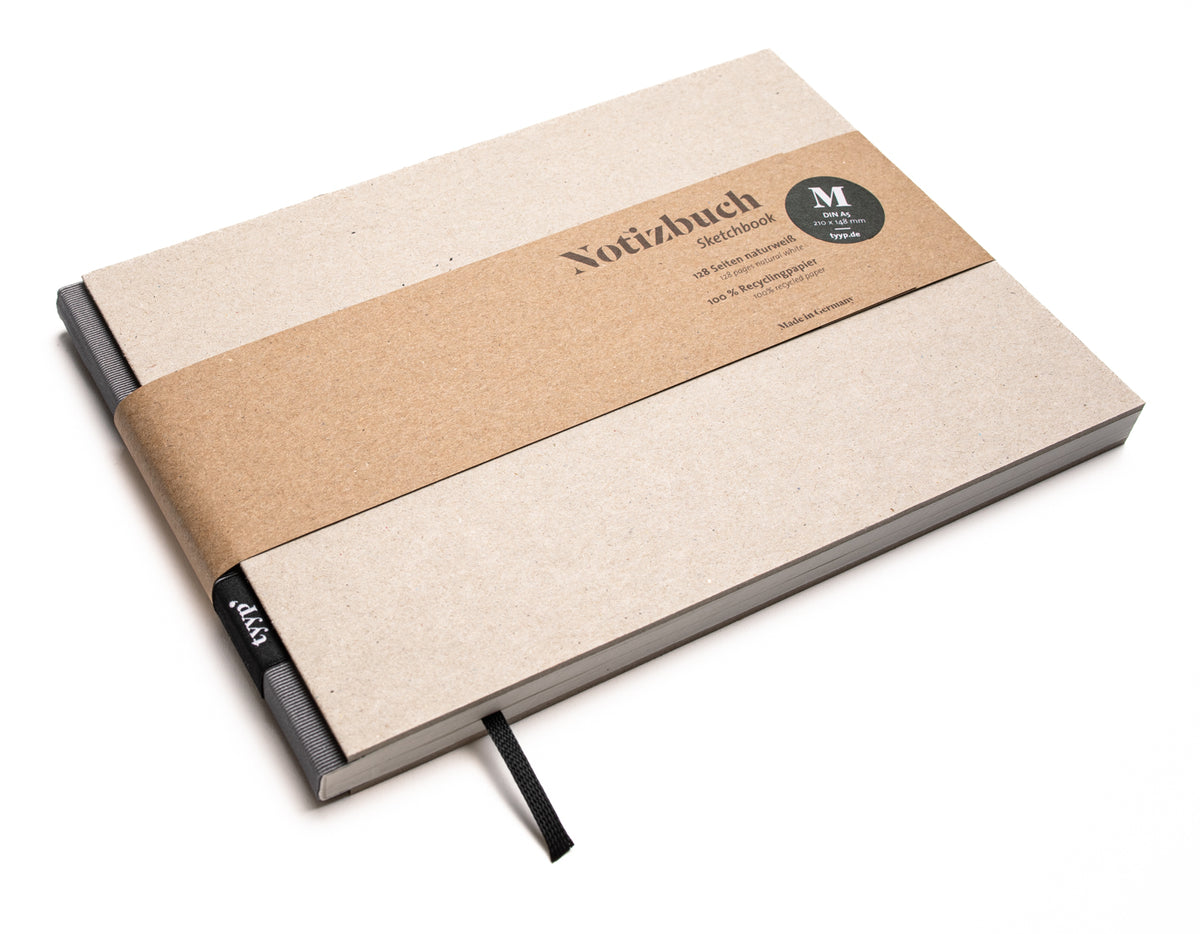 Notizbuch A5 Querformat „BerlinBook“ blanko, perforiert, Einband Recyclingkarton Grau | Bundfarbe: Carbon-Grau - tyyp