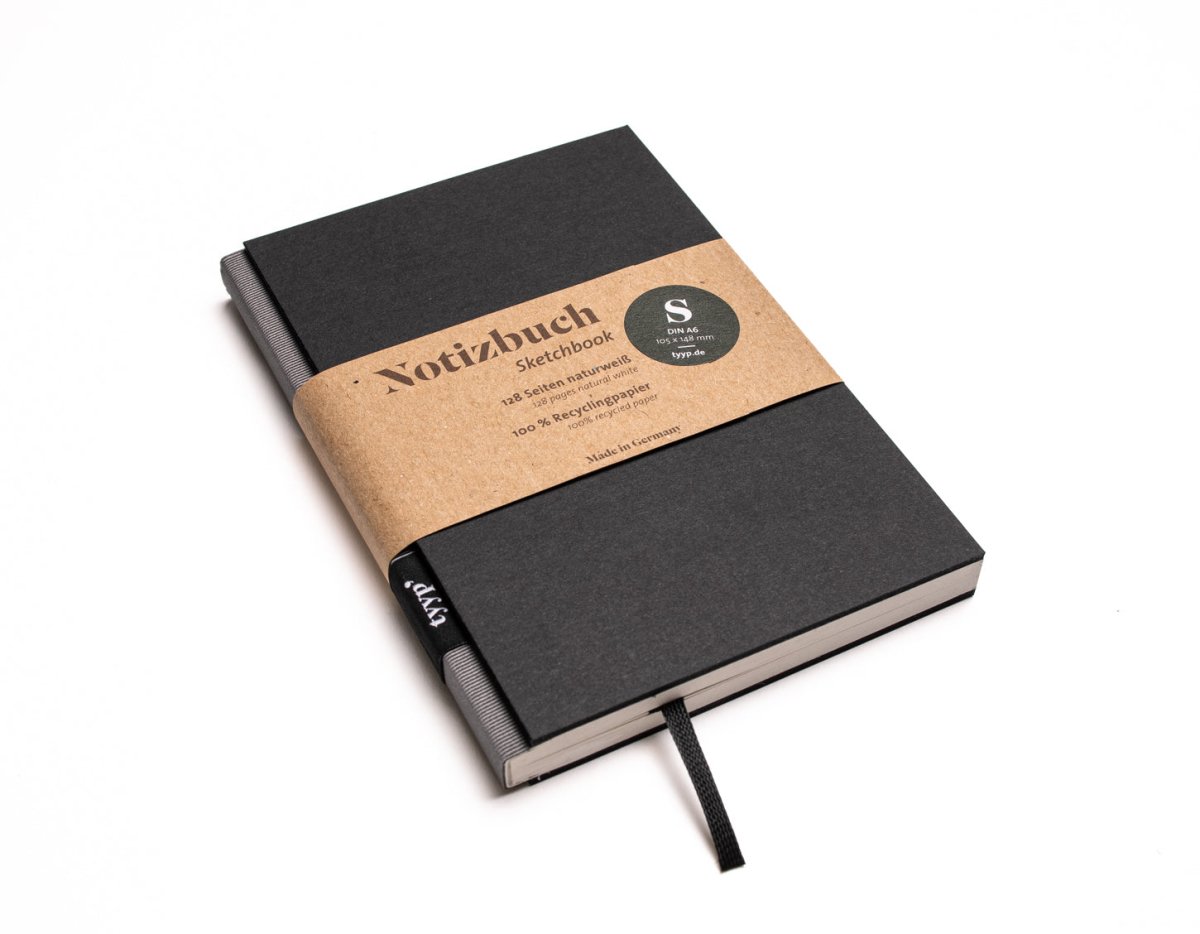 Notizbuch A6 „BerlinBook“ blanko, perforiert, Einband Schwarz | Bundfarbe Carbon-Grau