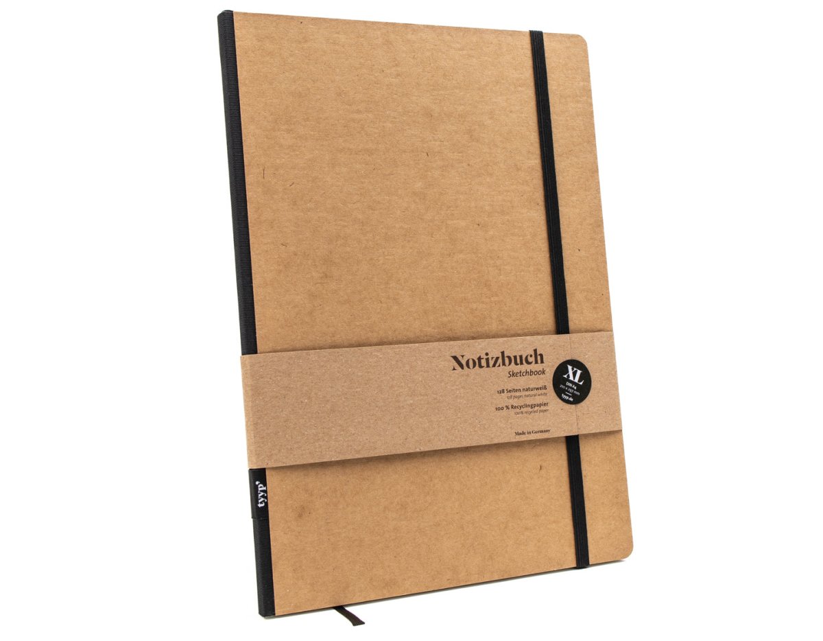 Notizbuch in DIN A4 Größe aus Recyclingpapier, großes Format für Skizzen und Projektarbeit