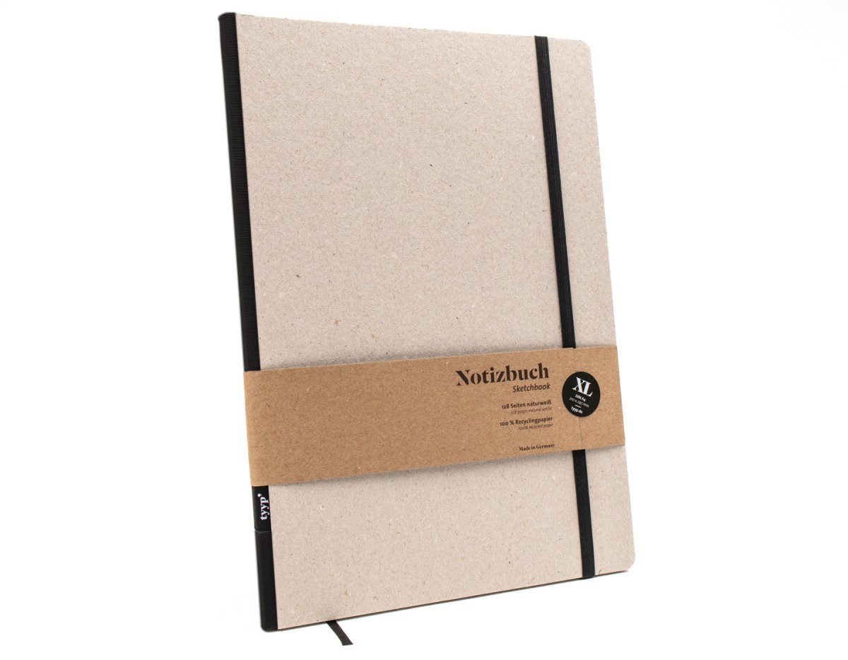 Notizbuch A4 gross „Klassik“ blanko, Abreißperforation, Einband Recyclingkarton Grau | Bundfarbe: Black