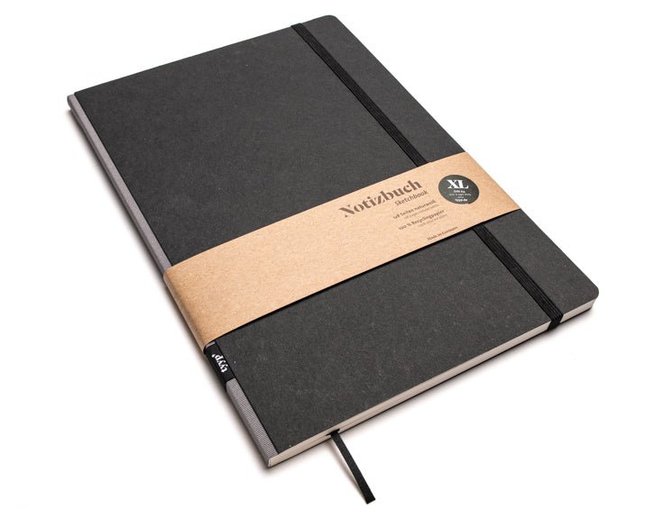 Notizbuch A4 gross „Klassik“ blanko, Abreißperforation, Einband Schwarz | Bundfarbe: Carbon-Grau