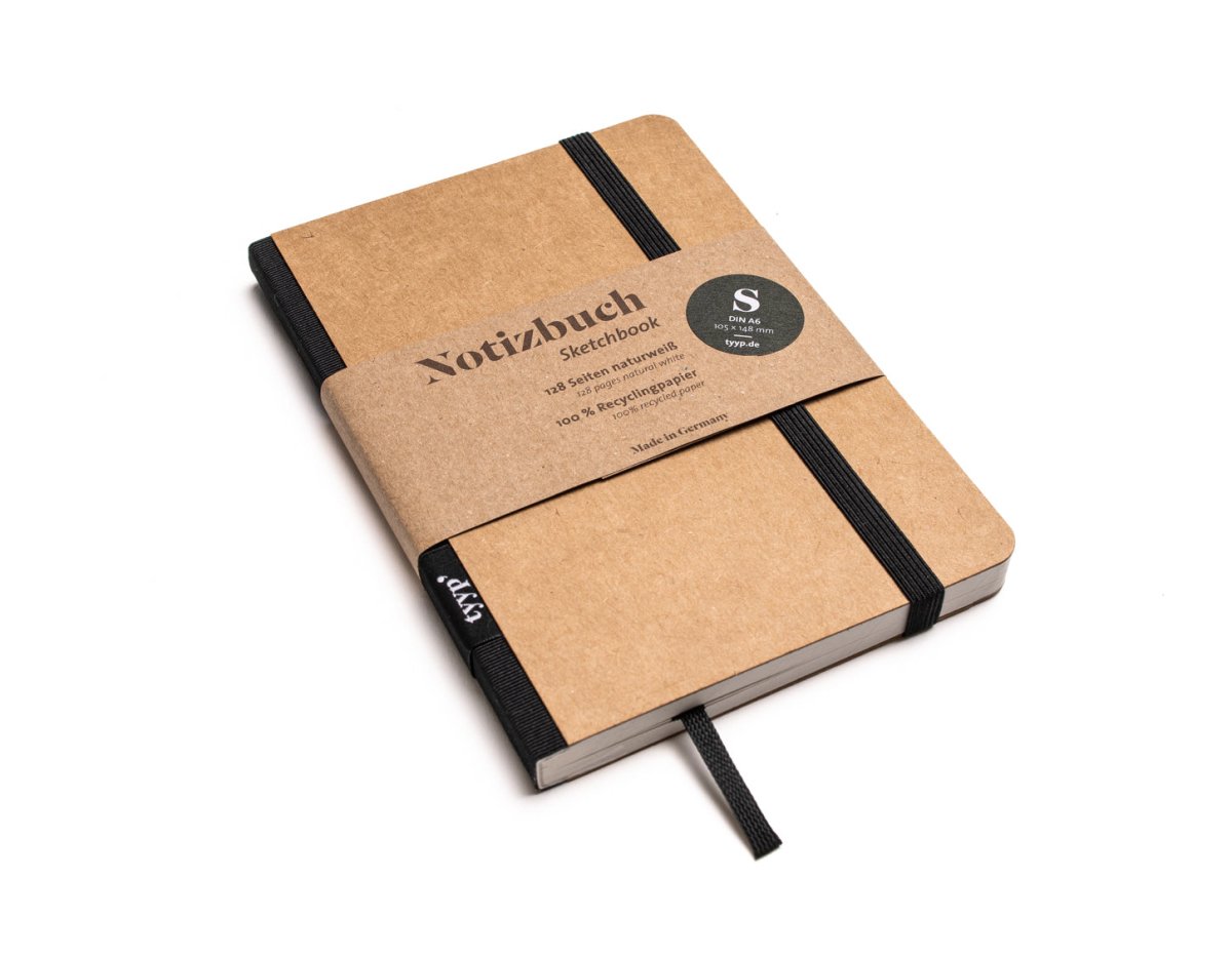 Notizbuch A6 „Klassik“ blanko, Abreißperforation, Einband Natur-Design | Bundfarbe: Black