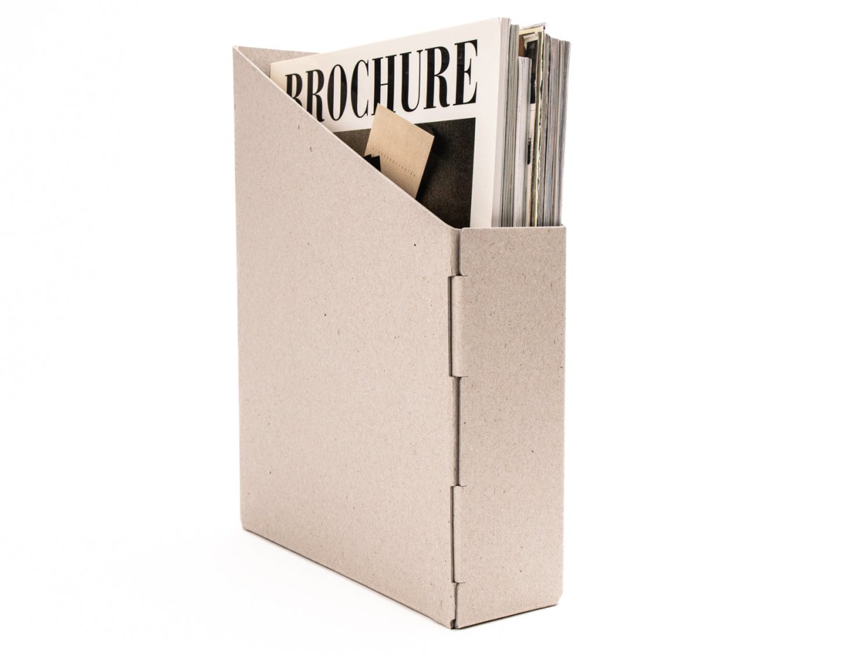 Stehsammler A4 in Grau aus Recyclingpappe, für Magazine Kataloge und Dokumente