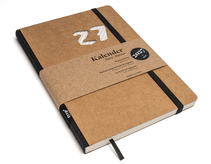 Taschenkalender 2027 mit Kraftpapier-Cover und Banderole, liegend fotografiert