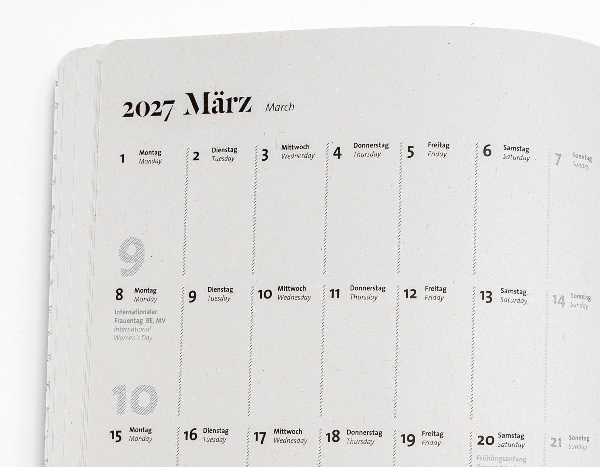 Wochenkalender März 2027 im Taschenkalender 2027