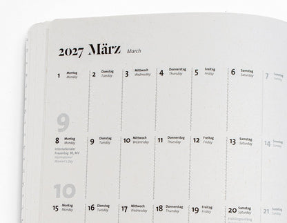Wochenkalender März 2027 im Taschenkalender 2027