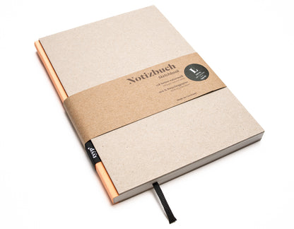 Notizbuch A5 „BerlinBook“ blanko, perforiert, Einband Recyclingkarton Grau | Bundfarbe: Pink-Shocking