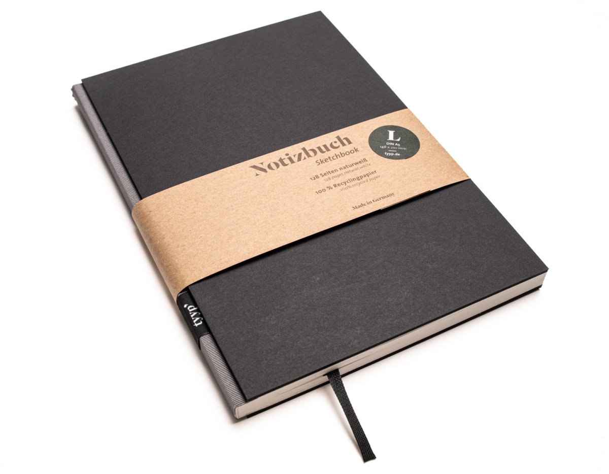 Notizbuch A5 „BerlinBook“ blanko, perforiert, Einband Schwarz | Bundfarbe: Carbon-Grau
