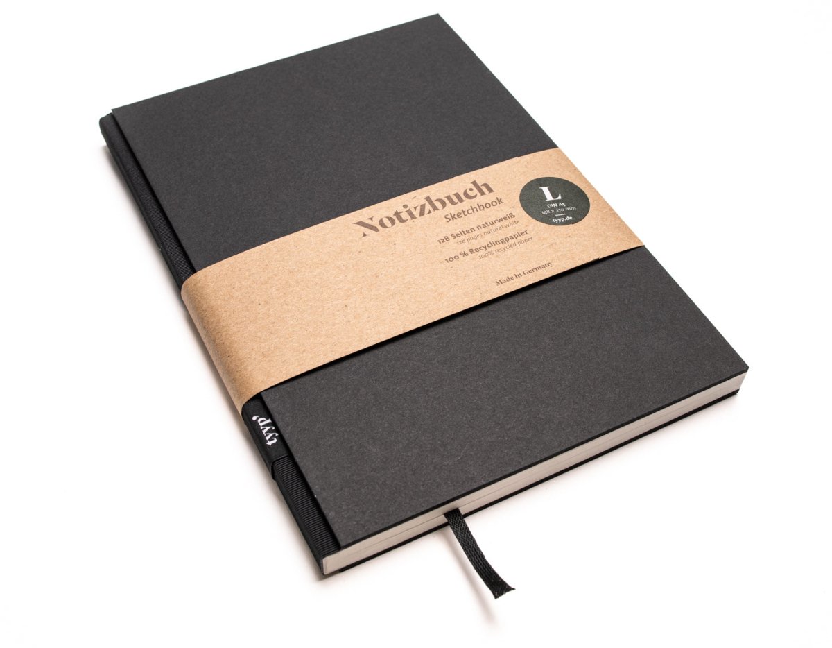 Notizbuch A5 „BerlinBook“ blanko, perforiert, Einband Schwarz | Bundfarbe: Black