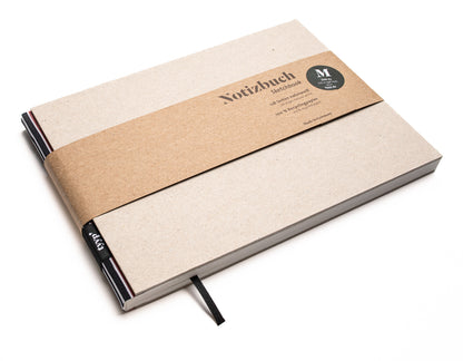 Notizbuch A5 Querformat „BerlinBook“ blanko, perforiert, Einband Recyclingkarton Grau | Bundfarbe: Altrosa-Streifen - tyyp