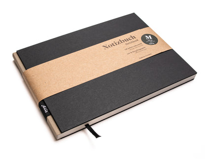 Notizbuch A5 Querformat „BerlinBook“ blanko, perforiert, Einband Schwarz | Bundfarbe: Latte - tyyp
