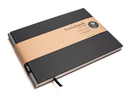 Notizbuch A5 Querformat „BerlinBook“ blanko, perforiert, Einband Schwarz | Bundfarbe: Grau