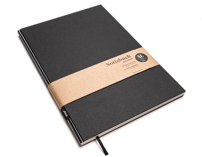 Notizbuch A4 BerlinBook, blanko und perforiert, Einband Schwarz, Bundfarbe Grau