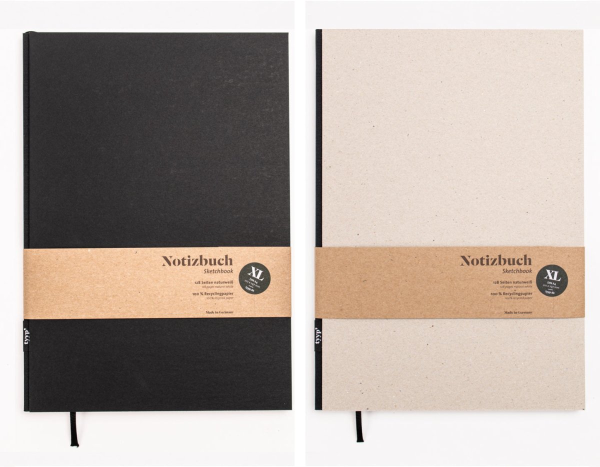 BerlinBook Notizbuch A4 schwarz und grau, Hardcover aus Recyclingpapier, schlichtes Design
