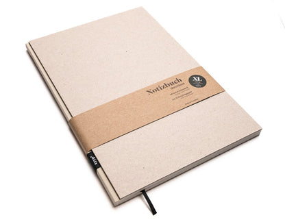 Notizbuch A4 BerlinBook, blanko und perforiert, Einband Recyclingkarton Grau, Bundfarbe Cremefarben
