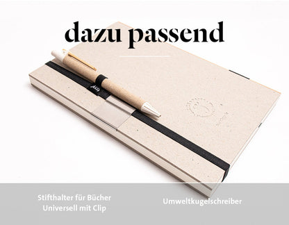Dazu passend der Stifthalter mit Gummiband und MEtallclip