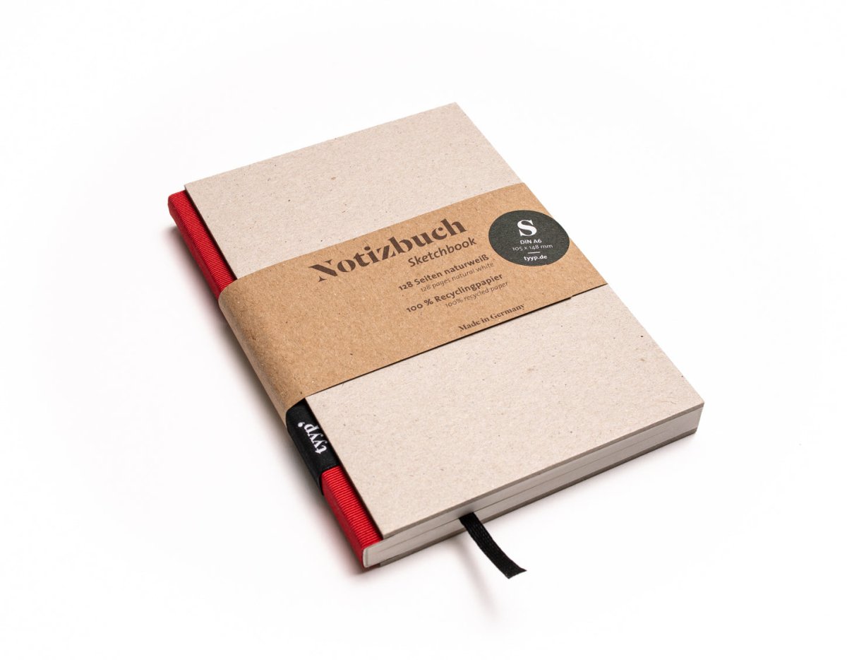 Notizbuch A6 „BerlinBook“ blanko, perforiert, Einband Grau Recyclingkarton | Bundfarbe Maldive