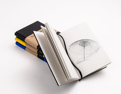 Notizbuch A6 „BerlinBook“ blanko und perforiert, aufgeschlagen, geeignet für Skizzen und Notizen