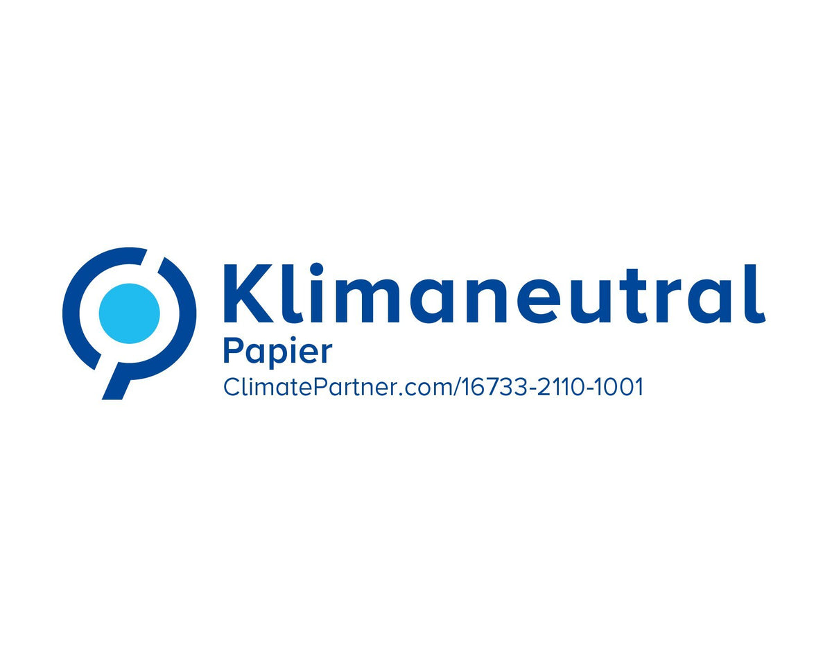 Klimaneutrales Papier Hinweis, geeignet für nachhaltige Schreibwaren und Bürobedarf