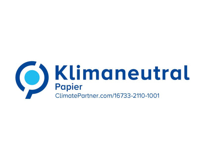Klimaneutrales Papier Hinweis, geeignet für nachhaltige Schreibwaren und Bürobedarf