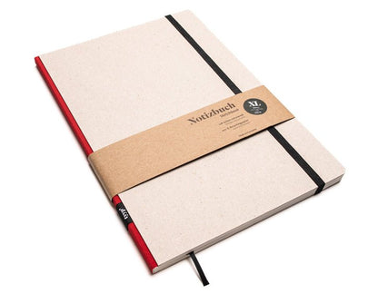 Notizbuch A4 gross „Klassik“ blanko, Abreißperforation, Einband Recyclingkarton Grau | Bundfarbe: Red