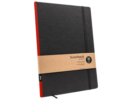 Notizbuch A4 gross „Klassik“ blanko, Abreißperforation, Einband Schwarz | Bundfarbe: Red