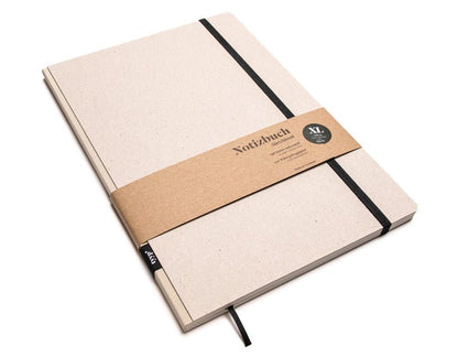 Notizbuch A4 gross „Klassik“ blanko, Abreißperforation, Einband Recyclingkarton Grau | Bundfarbe: Creme-Farben
