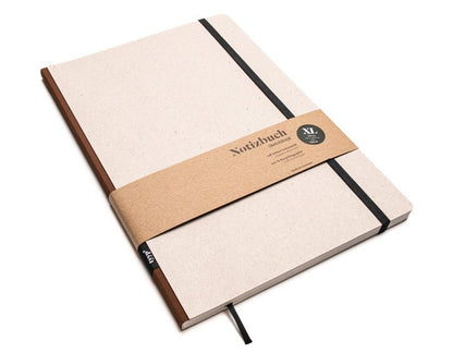 Notizbuch A4 gross „Klassik“ blanko, Abreißperforation, Einband Recyclingkarton Grau | Bundfarbe: Braun-Kaffee