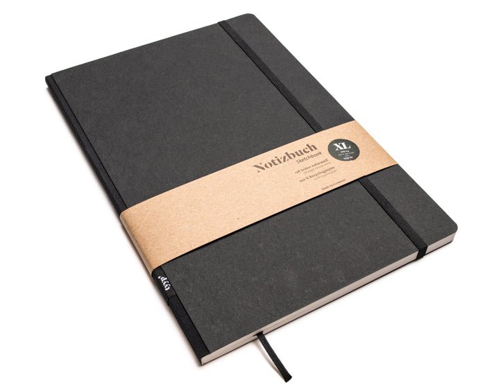 Notizbuch A4 gross „Klassik“ blanko, Abreißperforation, Einband Schwarz | Bundfarbe: Black