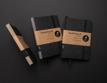 Notizbuch A6 „Klassik“ blanko, perforiert, zwei Notizbücher nebeneinander, schwarzer Einband