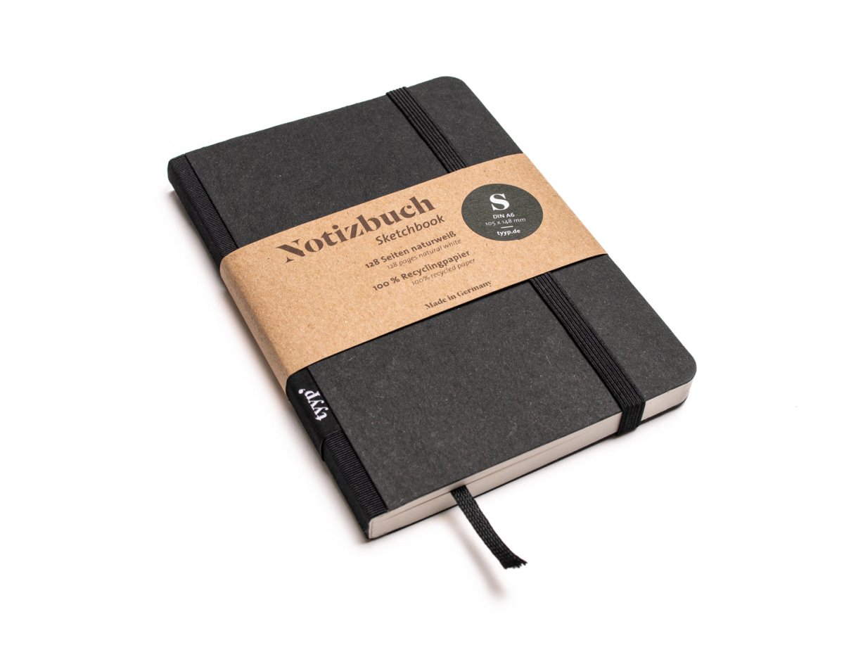 Notizbuch A6 „Klassik“ blanko, Abreißperforation, Einband Schwarz | Bundfarbe: Black